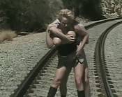 Wild and nasty busty blonde in mad heavy sex play on the railway